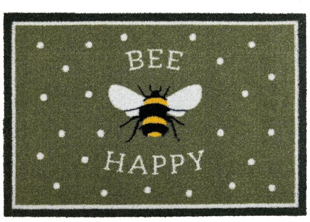 Washable Bee Happy Doormat Green 50cm x 75cm