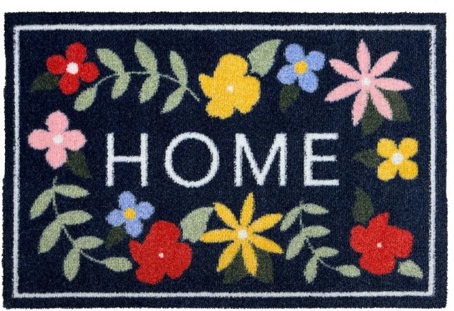 Washable Floral Doormat Navy 50cm x 75cm