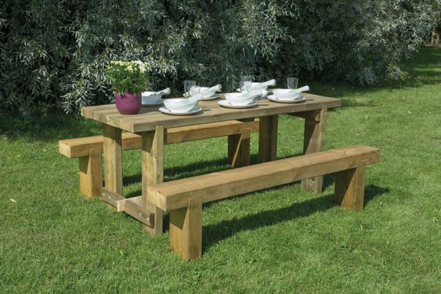 Forest Garden Forest Garden Refectory Table & Sleeper Bench Set 1.8m
