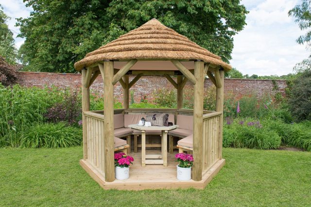 Forest Garden Forest Garden Premium Hexagonal Garden Gazebo With Thatched Roof