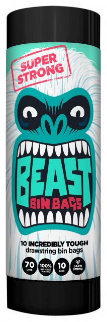 Beast Drawstring Super Strong Bin Bag 70L 10 Pack