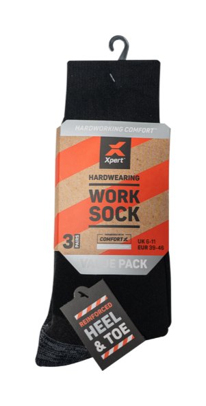 Xpert Workwear Xpert Core Comfort Work Sock Black/Grey 3 Pack