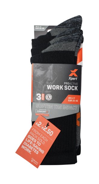 Xpert Workwear Xpert Pro Active Work Sock Black 3 Pack