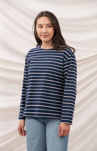 Lighthouse   Lighthouse Causeway Breton Top Navy Cream Sage Stripe