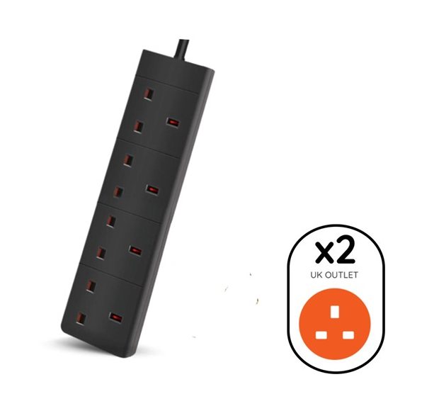 Westminster Electrical Extension Lead Black 13A 4 Gang 2m