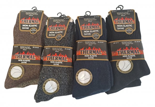 Simply Essentials Men's Thermal Wool Non Elastic Sock 3 Pack Assorted