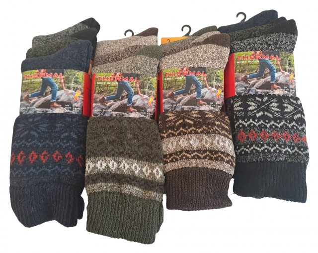 Simply Essentials Men's Thermal Nordic Boot Sock 3 Pack Assorted