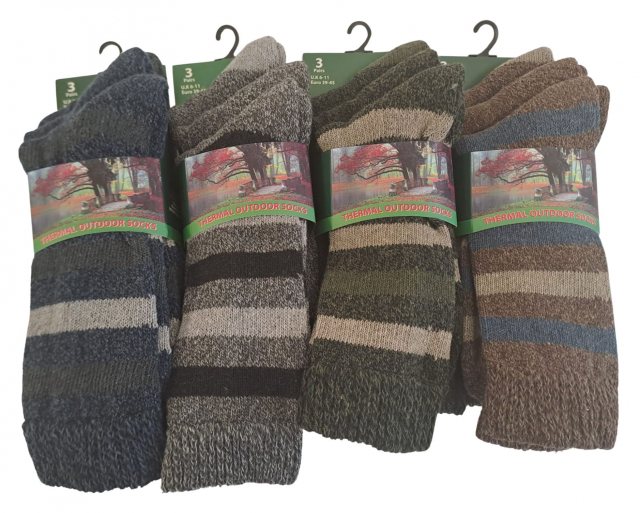 Simply Essentials Men's Thermal Outdoor Sock 3 Pack Assorted