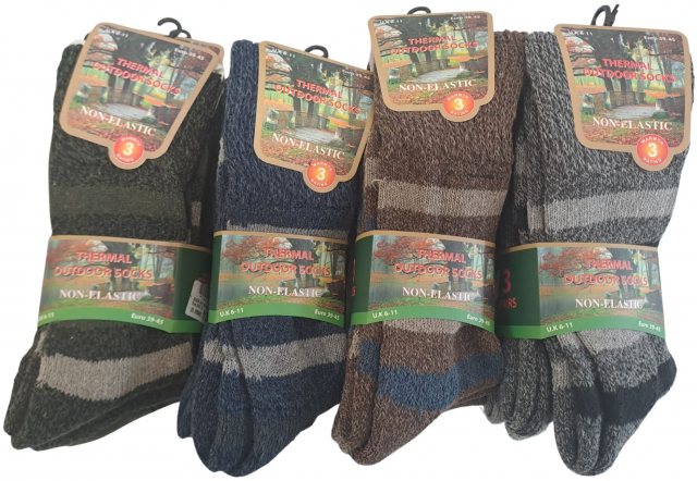 Simply Essentials Men's Thermal Outdoor Non Elastic Sock 3 Pack Assorted