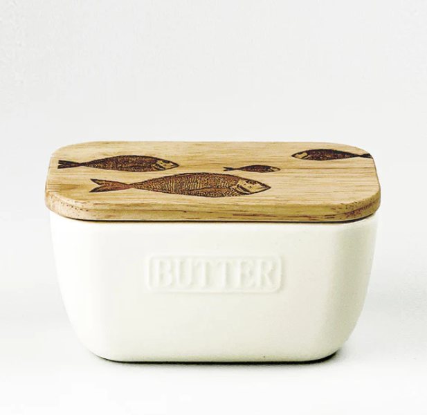 Selbrae House Fish Repeat White Butter Dish