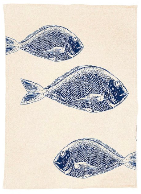 Selbrae House Fish Repeat Linen Tea Towel