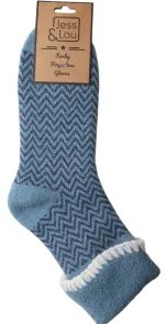 Jess & Lou Cosy Herringbone Sock Blue Cuff