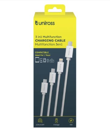 UNIROSS Uniross Universal 3 In 1 Phone Charging Cable 2m