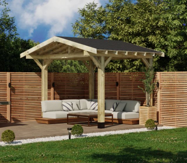 Ruby Apex Wooden Gazebo With Overhang Katepal Shingle Roof