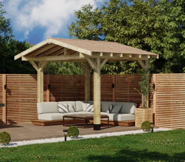 Ruby Apex Wooden Gazebo With Overhang Cedar Shingle Roof