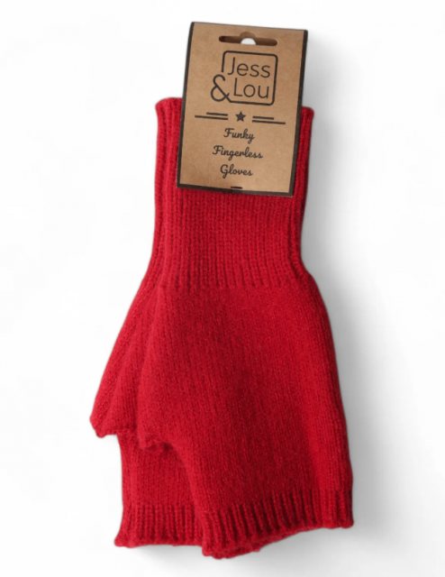 Jess & Lou Plain Knit Fingerless Glove Red
