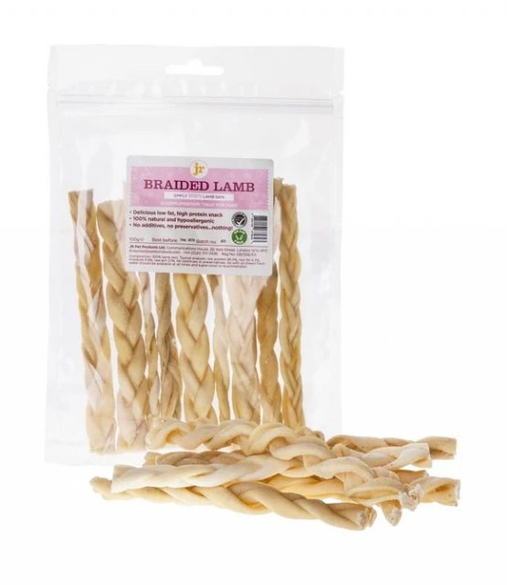 J R Pet Braided Lamb Dog Treat 100g