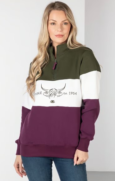 Rydale Rydale Byland Cow Sweatshirt Olive/White/Berry