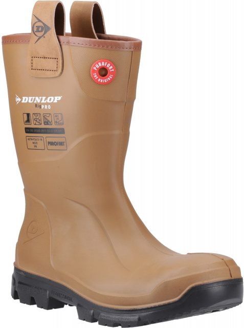 Dunlop Dunlop Unisex Purofort RigPro Full Safety Fur Lined Wellington Brown/Black