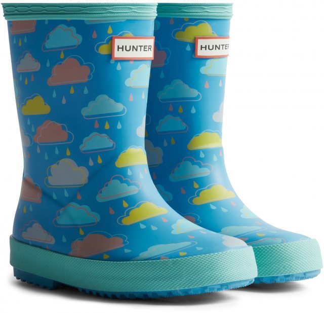 Hunter Hunter Kid's Rain Cloud Wellington Blue Rainclouds