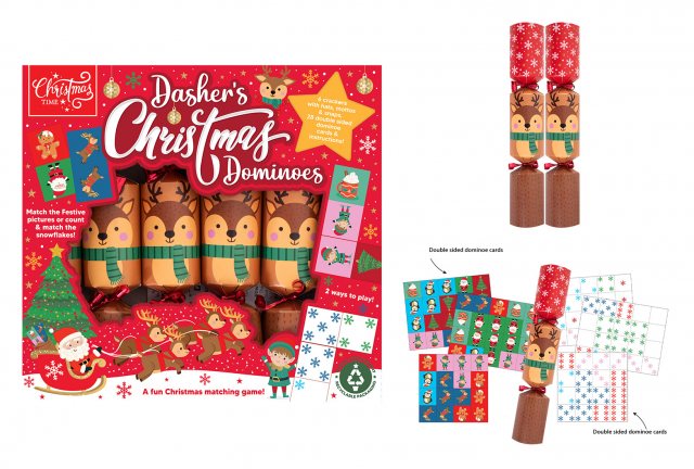 Dasher's Dominoes Game Christmas Crackers 6 Pack