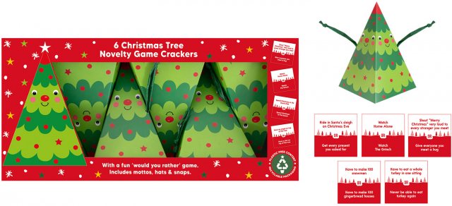 Cute Tree Novelty Christmas Crackers 6 Pack