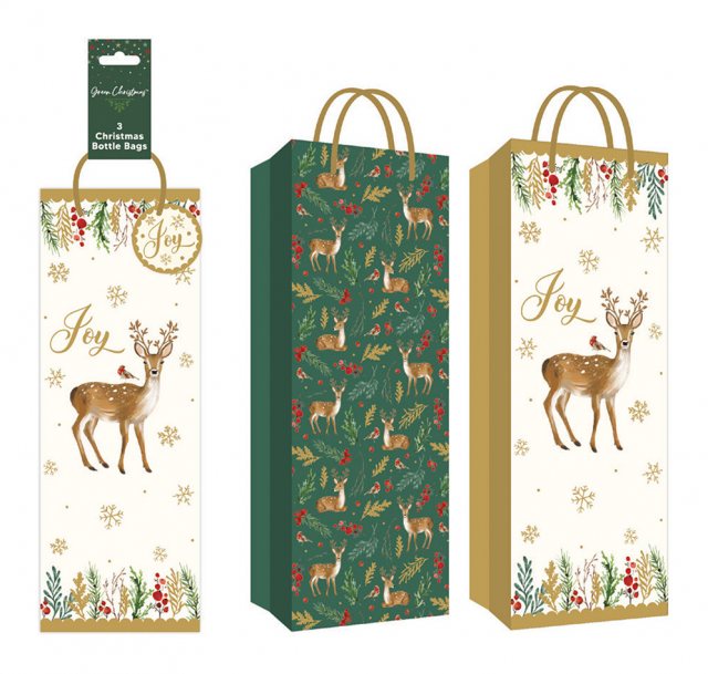 Eco Reindeer Bottle Gift Bags 3 Pack
