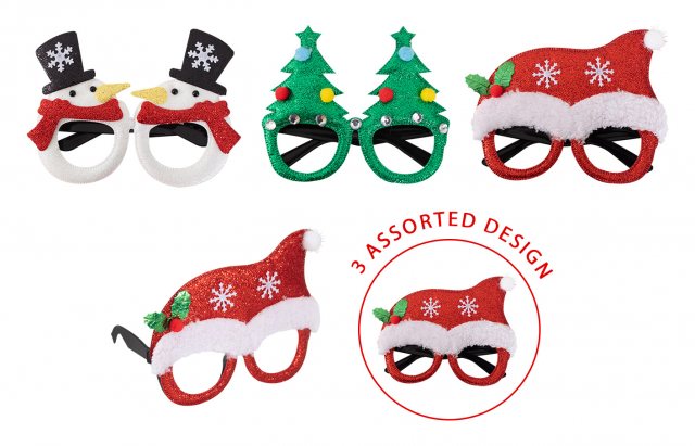 Christmas Novelty Glitter Effect Glasses Assorted