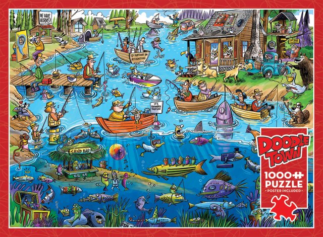 Cobble Hill Doodle Town Gone Fishing Jigsaw Puzzle 1000 Piece