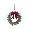 WREATH LEAF RED BOW 10CM HANGING FELT
