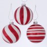 BAUBLE ROLIA RED/WHT STRIPE ASST